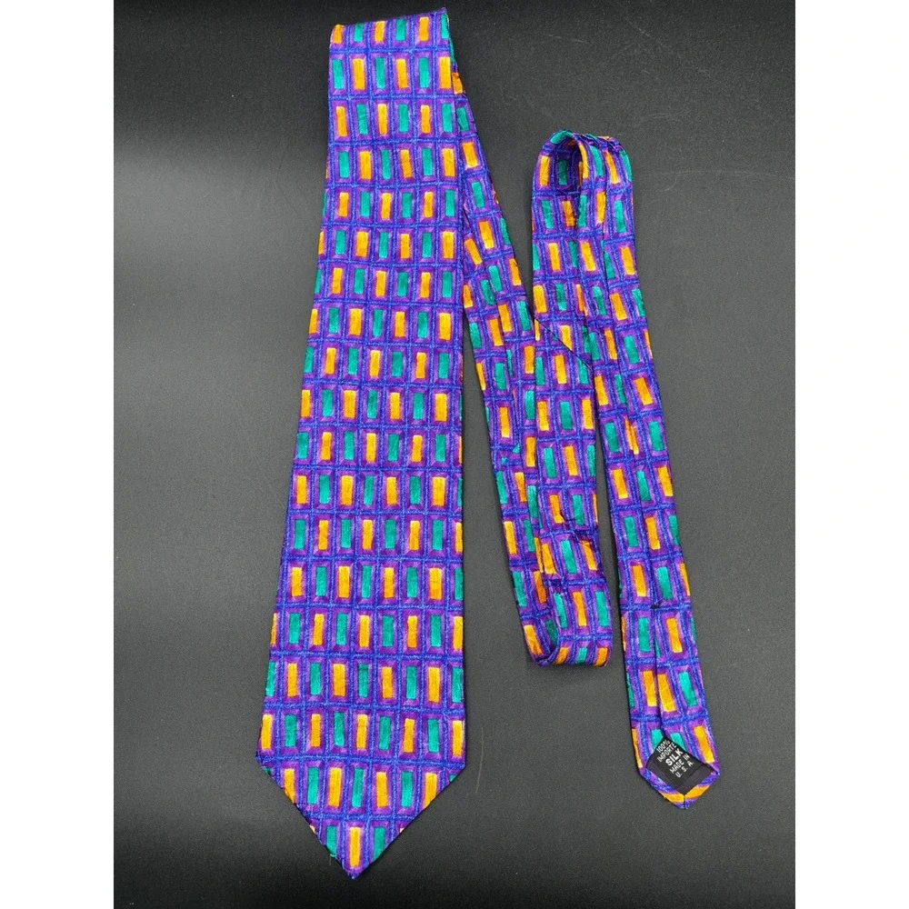 KRIZIA UOMO Silk Tie Mens Purple Colorful Geometric Pattern 100%‎ Silk USA